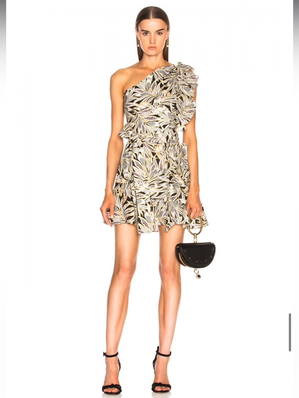 Alexis Adela Black Safari One-Shoulder Ruffle Mini Sundress Dress Size XS